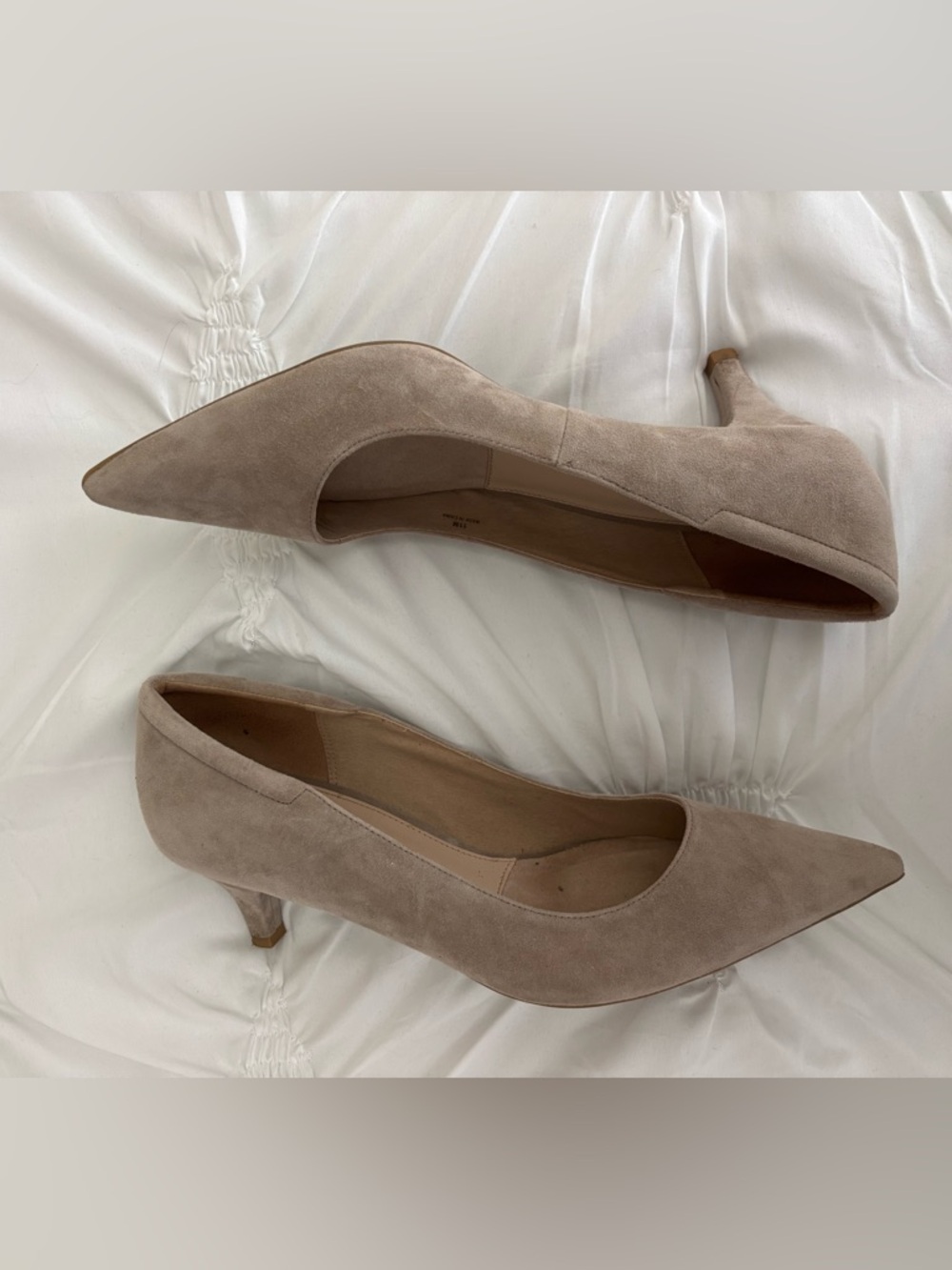 Pelle Moda Taupe Suede Pointed Kitten Heel Pumps